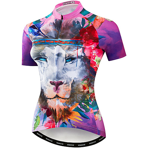 

21Grams Women's Short Sleeve Cycling Jersey Summer Spandex Polyester Purple Floral Botanical Tiger Bike Jersey Top Mountain Bike MTB Road Bike Cycling Quick Dry Moisture Wicking Breathable Sports