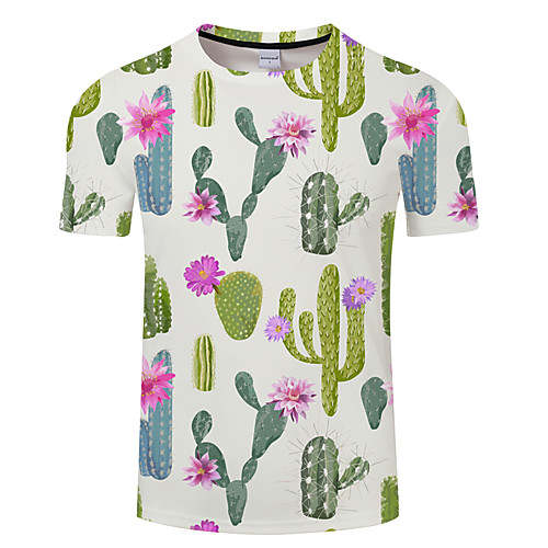 

Men's Unisex Tee T shirt 3D Print Graphic Prints Cactus Plus Size 3D Print Print Short Sleeve Casual Tops Basic Designer Big and Tall Black / Red White Black