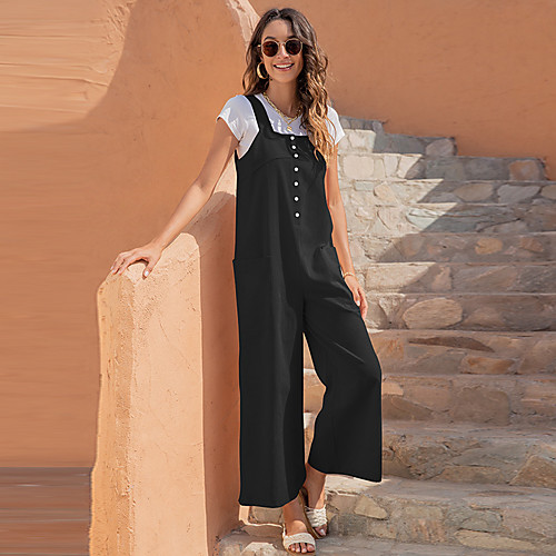 

nuoxi 2021 european and american cross-border women's summer new products casual retro long strap wide-leg pants 1820