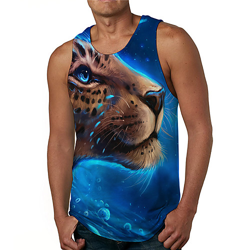 

Men's Tank Top Undershirt 3D Print Leopard Graphic Prints Print Sleeveless Daily Tops Casual Designer Big and Tall Blue