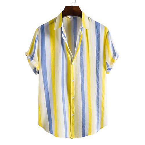 

Men's Shirt Other Prints Striped Color Block Plus Size Print Short Sleeve Going out Tops Tropical Beach Classic Collar Rainbow