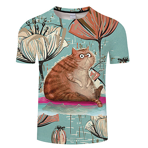 

Men's Unisex Tee T shirt 3D Print Cat Graphic Prints Animal Plus Size 3D Print Print Short Sleeve Casual Tops Basic Designer Big and Tall Black / White Green / Red Blue