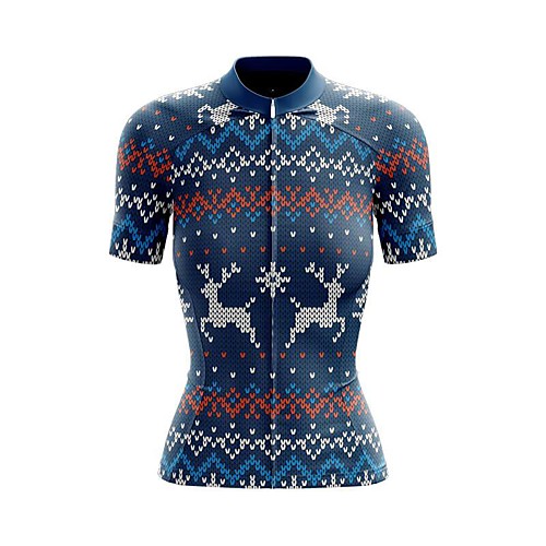 

21Grams Women's Short Sleeve Cycling Jersey Summer Spandex Polyester Blue Deer Bike Jersey Top Mountain Bike MTB Road Bike Cycling Quick Dry Moisture Wicking Breathable Sports Clothing Apparel