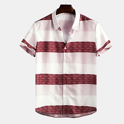 

Men's Shirt Striped Button-Down Short Sleeve Casual Tops Lightweight Casual Fashion Breathable Red Yellow Navy Blue