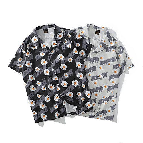 

Men's Shirt Other Prints Graphic Button-Down Print Short Sleeve Casual Tops Basic Hawaiian Distressed Button Down Collar Black Gray / Summer