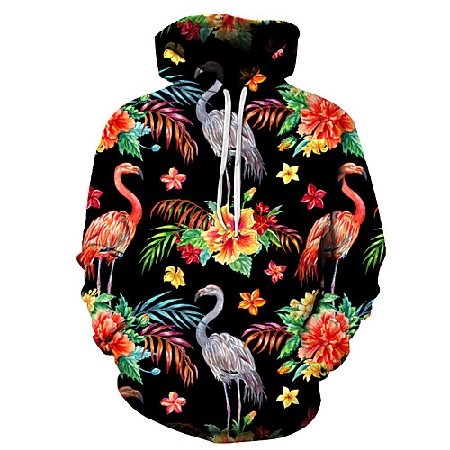 

Men's Unisex Plus Size Pullover Hoodie Sweatshirt Flamingo Graphic Prints Print Hooded Casual Daily Holiday 3D Print Basic Designer Hoodies Sweatshirts Long Sleeve Rainbow Black