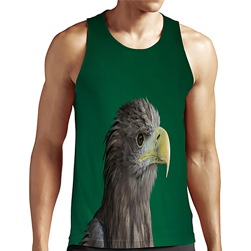 

Men's Unisex Tank Top Undershirt 3D Print Graphic Prints Eagle Animal Plus Size Print Sleeveless Casual Tops Basic Designer Big and Tall Green