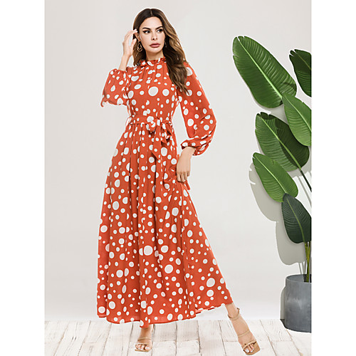 

Women's Swing Dress Maxi long Dress Red Long Sleeve Print Fall Spring Elegant & Luxurious 2021 S M L XL