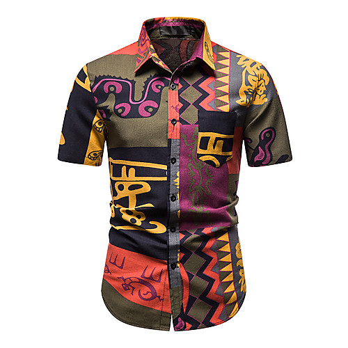 

Men's Shirt Other Prints Geometric Print Short Sleeve Daily Tops Fashion Beach Hawaiian Blue Army Green