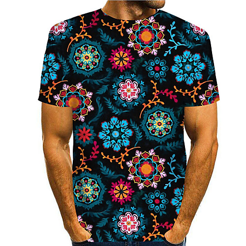 

Men's Tee T shirt 3D Print Floral Graphic Prints Print Short Sleeve Daily Tops Casual Designer Big and Tall Black
