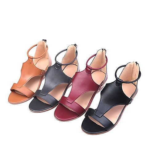 

Women's Sandals Wedge Heel Round Toe PU Solid Colored Wine Black Brown