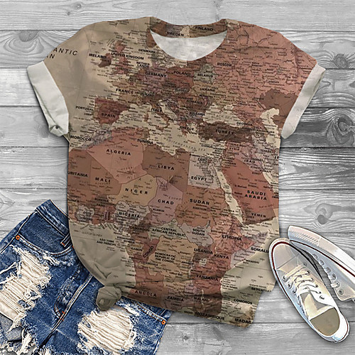 

Women's Plus Size Tops T shirt Graphic Letter Print Short Sleeve Crewneck Basic khaki Big Size XL XXL 3XL 4XL 5XL / Holiday