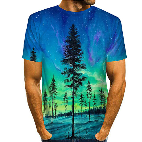 

Men's Tee T shirt 3D Print Graphic Prints Forest Print Short Sleeve Daily Tops Casual Designer Big and Tall Blue