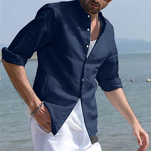 

Men's Shirt Solid Color Button-Down Half Sleeve Casual Tops Lightweight Casual Fashion Breathable White Black Khaki