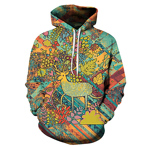 

Men's Unisex Plus Size Pullover Hoodie Sweatshirt Graphic Prints Elk Print Hooded Casual Daily Holiday 3D Print Basic Designer Hoodies Sweatshirts Long Sleeve Purple Yellow Blushing Pink