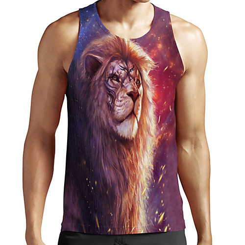 

Men's Unisex Tank Top Undershirt 3D Print Graphic Prints Lion Animal Plus Size Print Sleeveless Casual Tops Basic Fashion Designer Breathable Light Purple