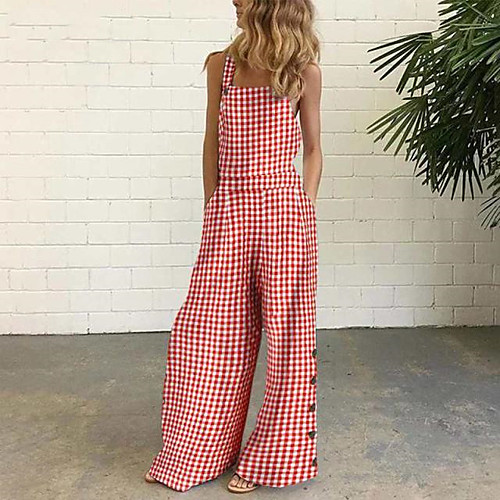 

Women's Casual / Sporty Outdoor Overalls Pants Plaid Lattice Full Length White Black Red Yellow Grey
