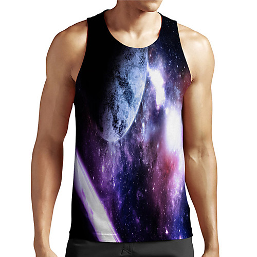 

Men's Unisex Tank Top Undershirt 3D Print Galaxy Graphic Prints Plus Size Print Sleeveless Casual Tops Basic Designer Big and Tall Blue