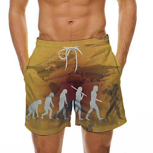 

Men's Casual Designer Quick Dry Breathable Beach Swimming Pool Shorts Bermuda shorts Board Shorts Pants Abstract Graphic Prints Character Short 3D Print Drawstring Elastic Waist Yellow / Summer