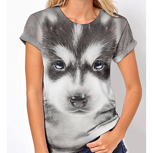 

Women's 3D Printed T shirt Dog 3D Animal Print Round Neck Tops Basic Basic Top Gray