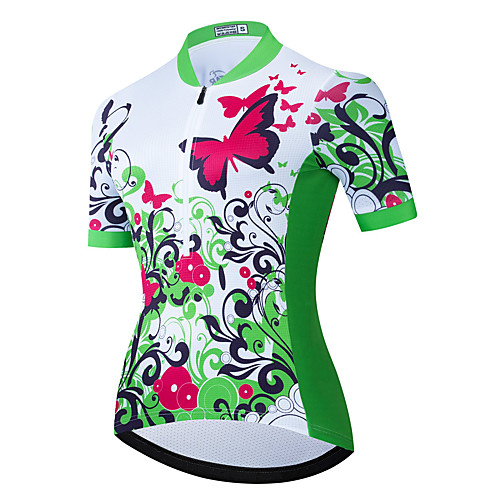 

21Grams Women's Short Sleeve Cycling Jersey Summer Spandex Polyester Black / Green Butterfly Tropical Flowers Bike Jersey Top Mountain Bike MTB Road Bike Cycling Quick Dry Moisture Wicking Breathable