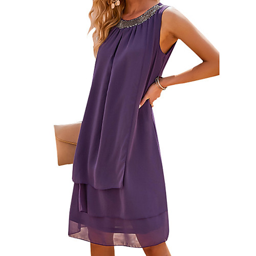 

Women's A Line Dress Knee Length Dress Purple Dusty Blue Black Sleeveless Solid Color Fall Summer Round Neck Elegant Casual 2021 S M L XL XXL 3XL