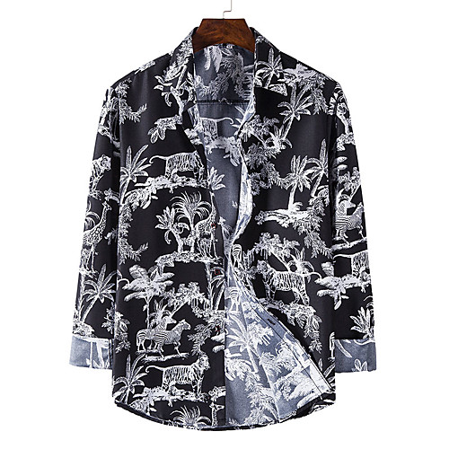 

Men's Shirt Other Prints Graphic Animal Long Sleeve Casual Tops Casual Black