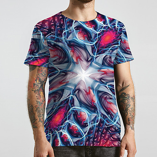 

Men's Unisex Tee T shirt 3D Print Floral Graphic Prints Plus Size Print Short Sleeve Casual Tops Basic Designer Big and Tall Blue