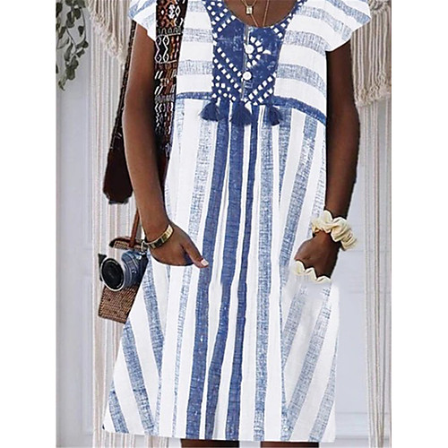 

Women's Shift Dress Knee Length Dress Blue Green Short Sleeve Print Summer Round Neck Casual 2021 M L XL XXL 3XL 4XL 5XL