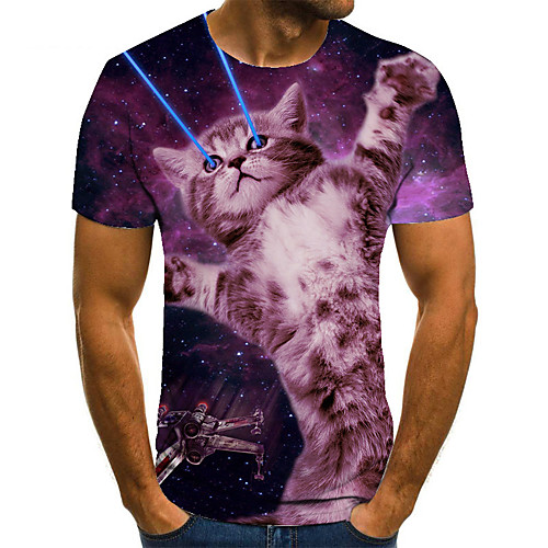 

Men's Unisex Tee T shirt 3D Print Cat Graphic Prints Plus Size Print Short Sleeve Casual Tops Basic Fashion Designer Big and Tall Purple