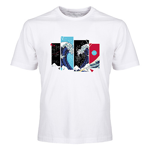 

Men's Unisex Tee T shirt Hot Stamping Graphic Prints Waves Plus Size Print Short Sleeve Casual Tops Cotton Basic Fashion Designer Big and Tall White Black Blue