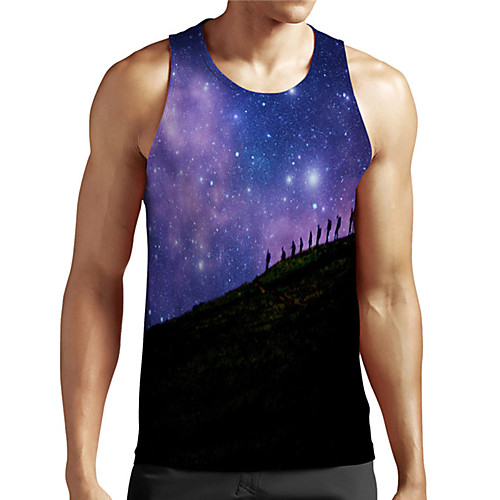 

Men's Unisex Tank Top Undershirt 3D Print Galaxy Graphic Prints Plus Size Print Sleeveless Casual Tops Basic Designer Big and Tall Blue