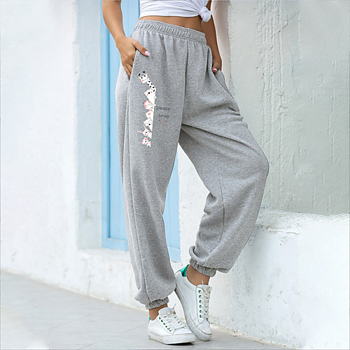 

Women's Fashion Casual / Sporty Comfort Daily Fitness Sweatpants Pants Animal Full Length Print White Gray