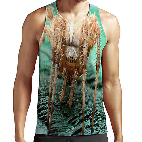 

Men's Unisex Tank Top Undershirt 3D Print Graphic Prints Spider Animal Plus Size Print Sleeveless Casual Tops Basic Fashion Designer Breathable Green
