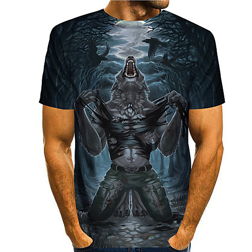 

Men's Tee T shirt 3D Print Graphic Prints Wolf Print Short Sleeve Daily Tops Casual Designer Big and Tall Blue