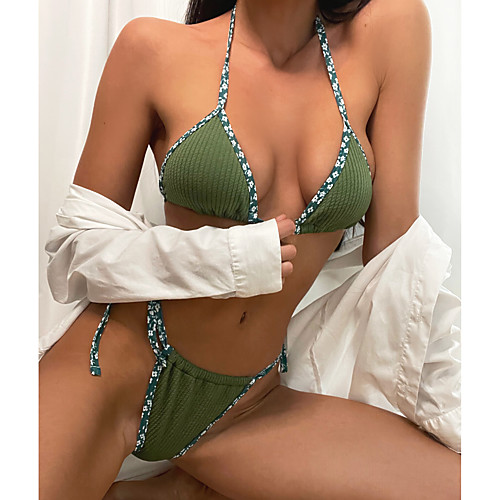 

Women's Bikini 2 Piece Swimsuit Solid Color Green Leopard Green small flowers Swimwear Bathing Suits / Padded Bras / Beach