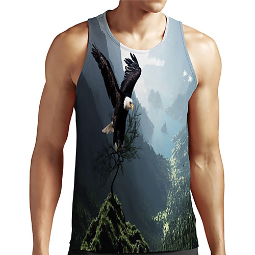 

Men's Unisex Tank Top Undershirt 3D Print Graphic Prints Eagle Animal Plus Size Print Sleeveless Casual Tops Basic Designer Big and Tall Blue