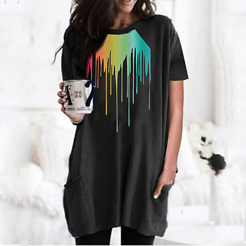 

Women's T shirt Dress Color Gradient Graphic Round Neck Tops Basic Basic Top Black Wine Army Green