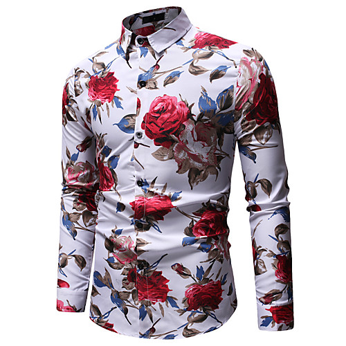 

Men's Shirt Floral Button-Down Long Sleeve Casual Tops Cotton Casual Fashion Breathable Comfortable White Black