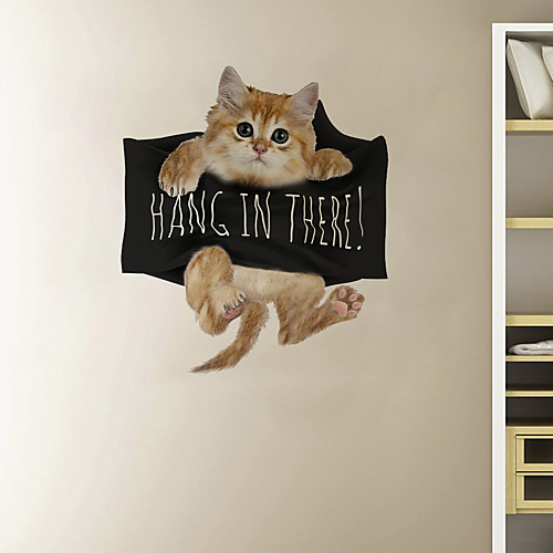 

3D Walls Broker Hang Cat Cartoon Home Background Decor Removes Sticker
