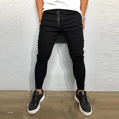 

Men's Simple Jeans Pants Solid Color Full Length Black