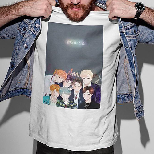 

Men's Unisex Tee T shirt Hot Stamping Anime Graphic Prints Plus Size Print Short Sleeve Casual Tops Cotton Basic Designer Big and Tall White