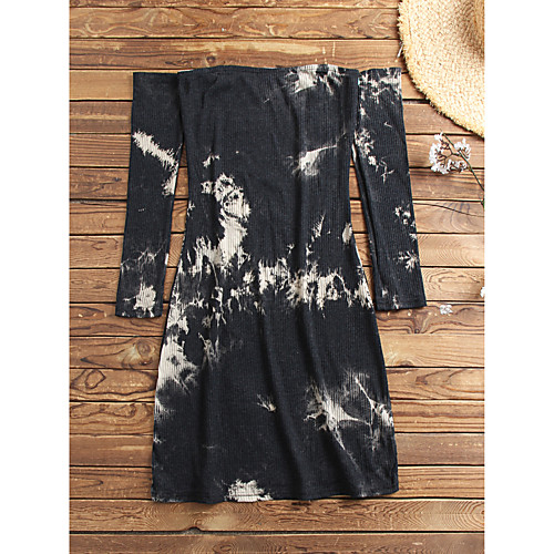 

Women's Sheath Dress Knee Length Dress Yellow White Black Long Sleeve Tie Dye Fall Strapless Casual 2021 S M L XL XXL