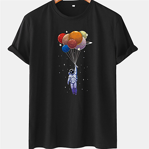 

Men's Unisex Tee T shirt Hot Stamping Graphic Prints Balloon Astronaut Plus Size Short Sleeve Casual Tops 100% Cotton Basic Designer Big and Tall Black Blue Yellow