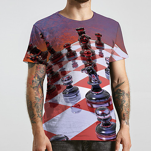 

Men's Unisex Tee T shirt 3D Print Graphic Prints Chess Pieces Plus Size Print Short Sleeve Casual Tops Basic Designer Big and Tall Red