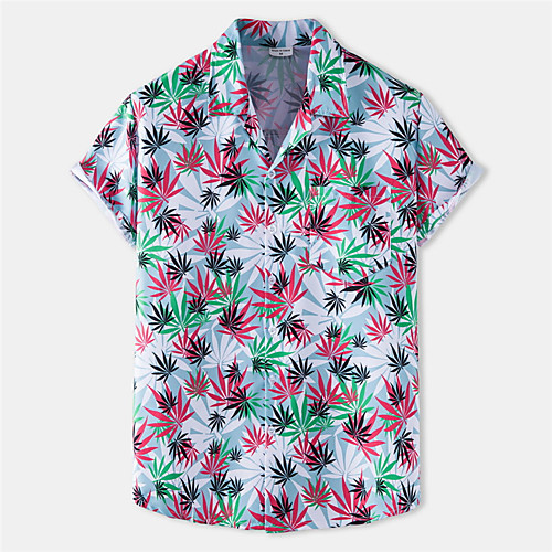 

Men's Shirt Leaves Button-Down Short Sleeve Casual Tops Cotton Casual Fashion Hawaiian Breathable Green