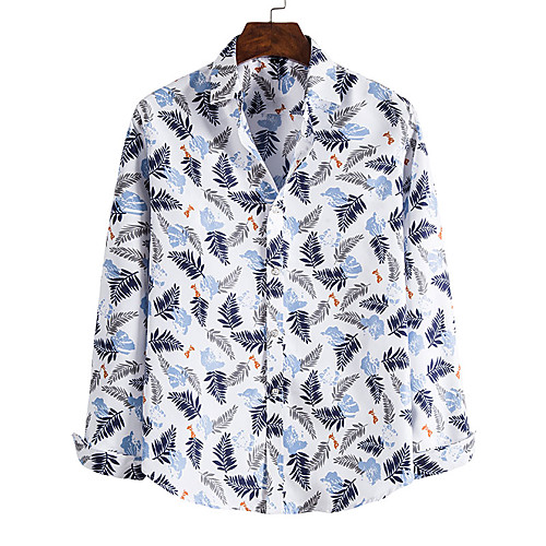 

Men's Shirt Other Prints Graphic Leaves Long Sleeve Casual Tops Casual White