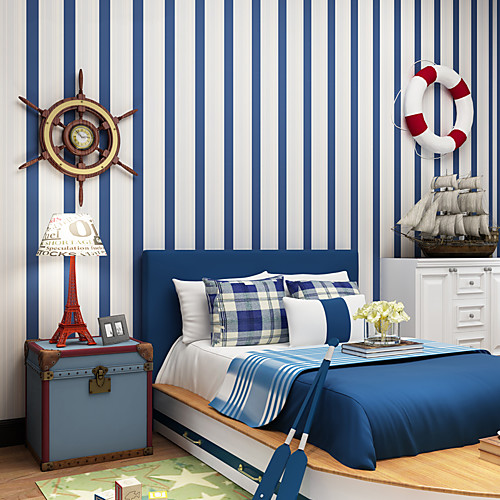 

Wallpaper Wall Covering Sticker Film Peel and Stick Removable Blue Strip Vinyl PVC Home Décor 30053cm
