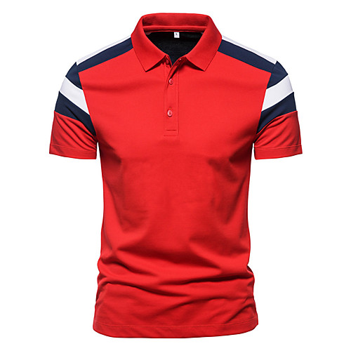 

Men's Golf Shirt Tennis Shirt Graphic Color Block Short Sleeve Casual Tops Simple White Red Navy Blue
