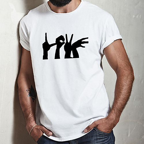 

Men's Unisex Tee T shirt Hot Stamping Graphic Prints Hand Plus Size Print Short Sleeve Casual Tops Cotton Basic Fashion Designer Big and Tall White